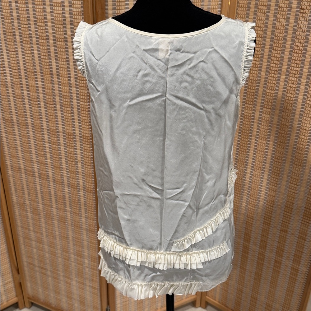 J. CREW IVORY RUFFLE SILK SLEEVELESS BLOUSE (8) - Picture 6 of 7